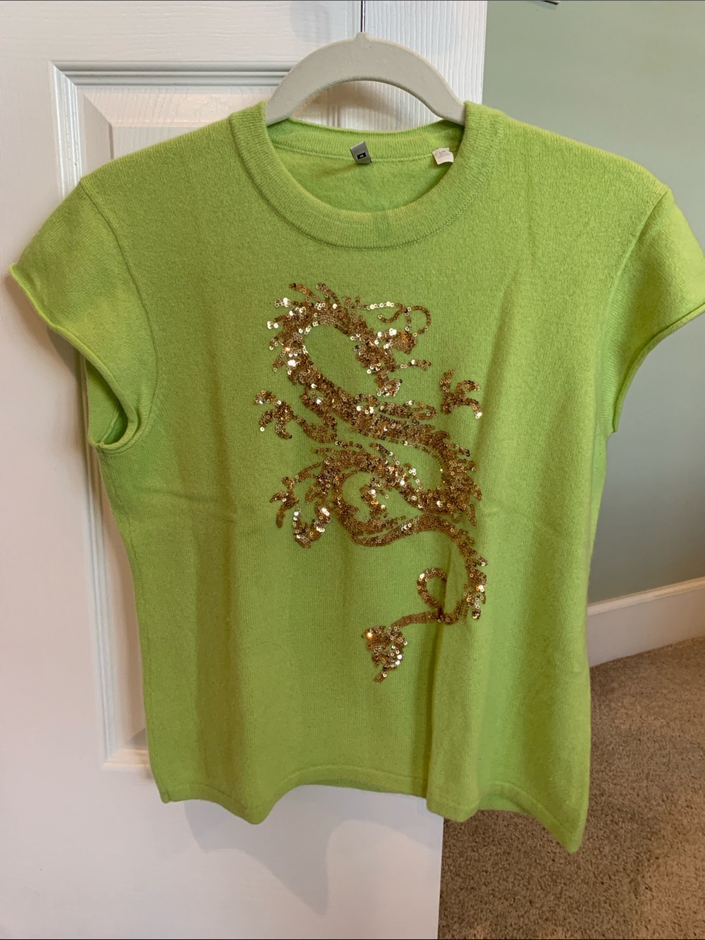 Iisli Sequin Dragon Embellished Lime Crewneck Sweater